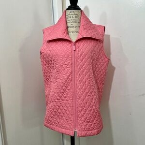 Debra DeRoo quilted 100% silk lightweight pink vest Size XL w/down/high collar